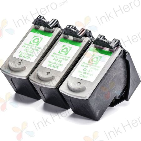 Pack de 3 Canon PG-50 & CL-51 cartouches d'encre compatibles (Ink Hero)