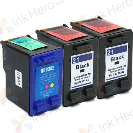 Pack de 3 HP 21 & 22 cartouches d'encre compatibles (Ink Hero)