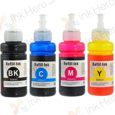 Pack de 4 Epson T664 bouteilles d'encre compatibles haute capacité (Ink Hero)