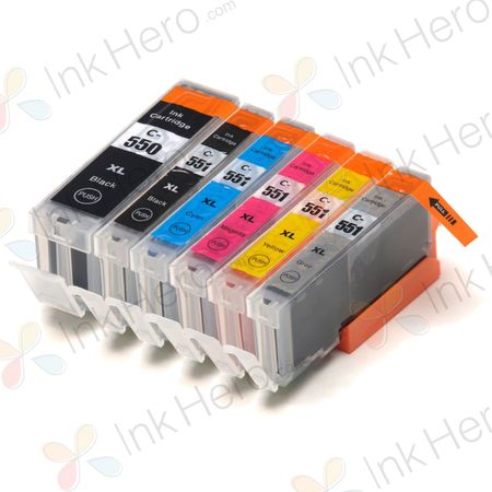 Pack de 6 Canon PGI-550XL & CLI-551XL cartouches d'encre compatibles haute capacité (Ink Hero)