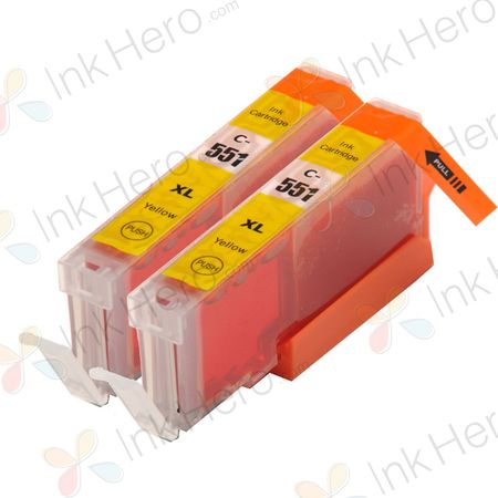 Pack de 2 Canon CLI-551XL cartouches d'encre compatibles haute capacité jaune (Ink Hero)