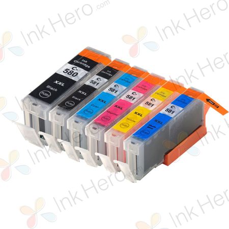 Pack de 6 Canon PGI-580XXL & CLI-581XXL cartouches d'encre compatibles super haute capacité (Ink Hero)