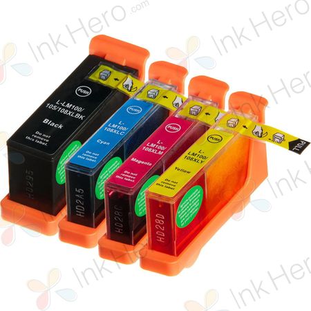 Pack de 4 Lexmark 100XL cartouches d'encre compatibles haute capacité (Ink Hero)