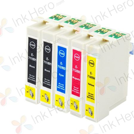 Pack de 5 Epson T0715 cartouches d'encre compatibles (Ink Hero)