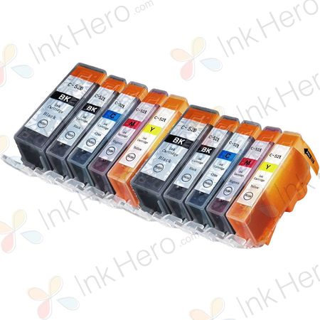 Pack de 10 Canon PGI-520 & CLI-521 cartouches d'encre compatibles (Ink Hero)