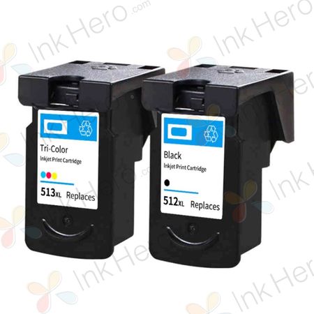 Pack de 2 Canon PG-512 & CLI-513 cartouches d'encre compatibles (Ink Hero)